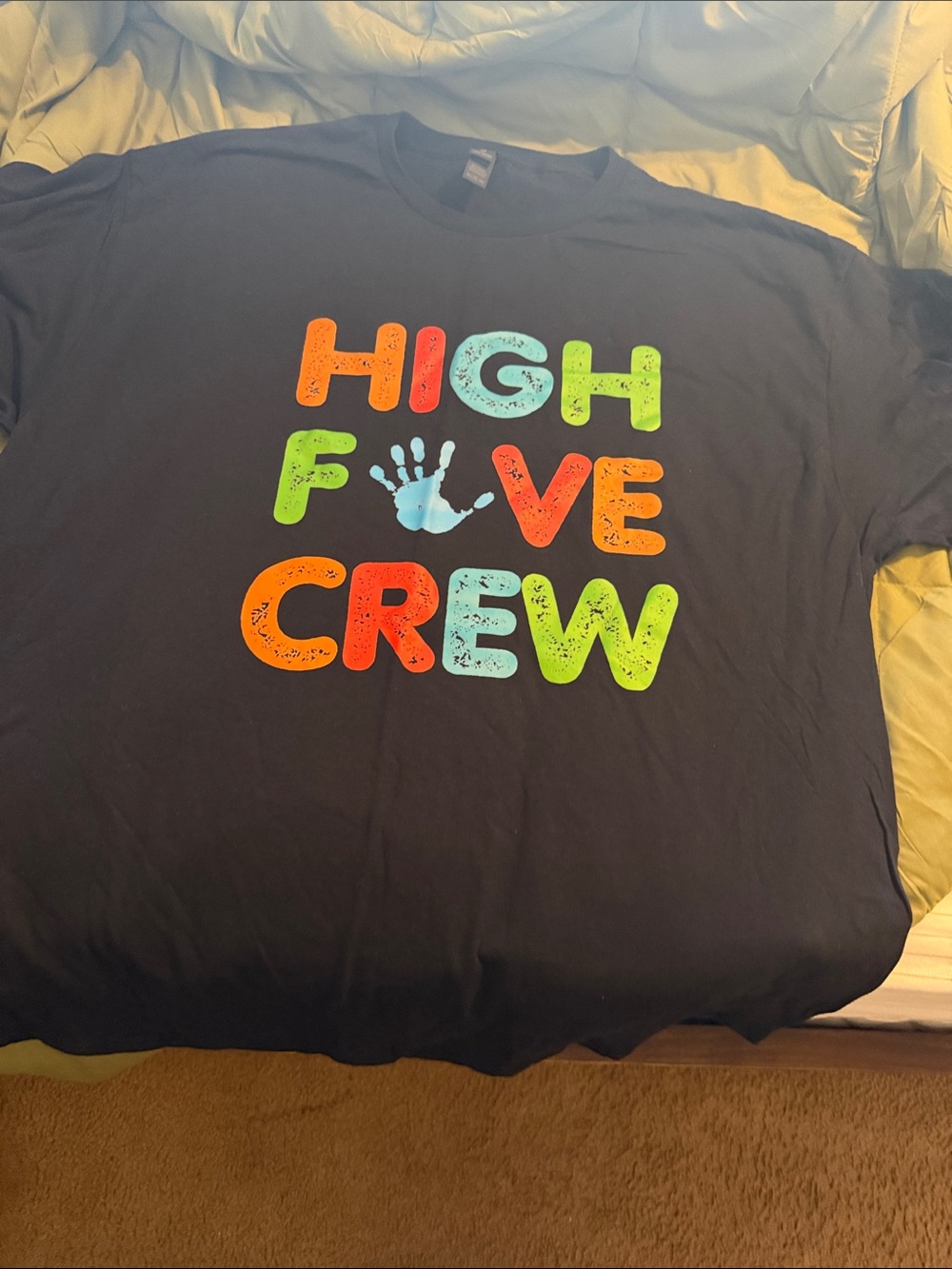 Gildan Black Tee with Neon High Five Crew Graphic